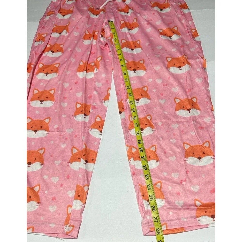Women's Pink Fox & Heart Print Pajama Pants - Size XL Plush